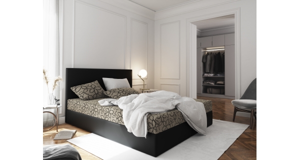 Čalouněná postel CESMIN 180x200 cm, krémová se vzorem/černá