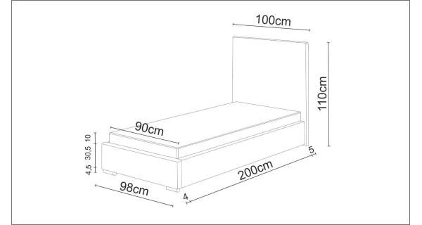 Čalouněná postel DANGELO 5 90x200 cm, černá látka