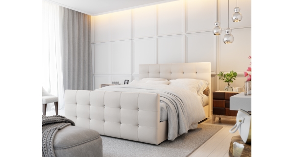 Čalouněná postel HOBIT MAD 180x200 cm, bílá