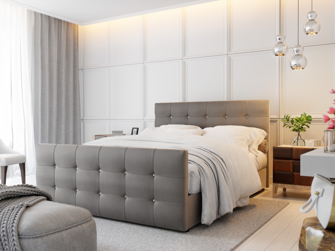 Čalouněná postel HOBIT MAD 140x200 cm, šedá