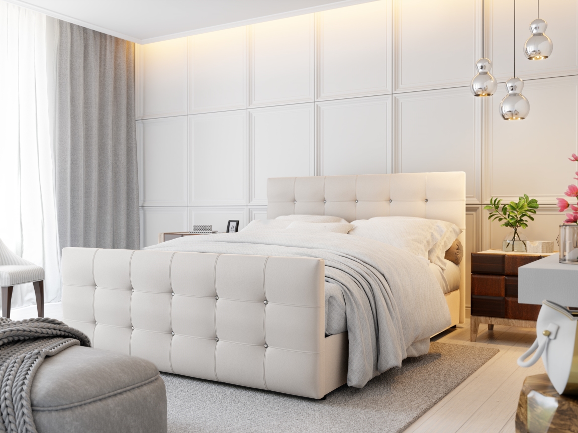 Čalouněná postel HOBIT MAD 160x200 cm, bílá
