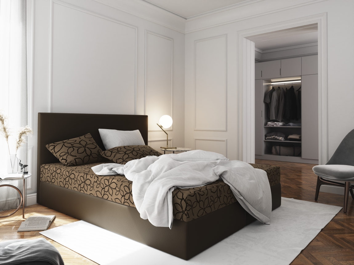 Levně Čalouněná postel CESMIN 140x200 cm, hnědá se vzorem/hnědá