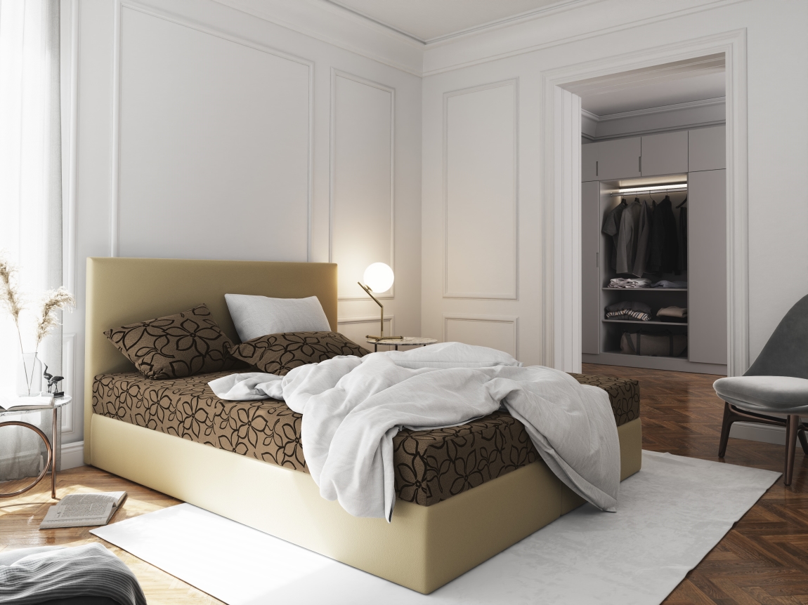 Levně Čalouněná postel CESMIN 140x200 cm, hnědá se vzorem/krémová