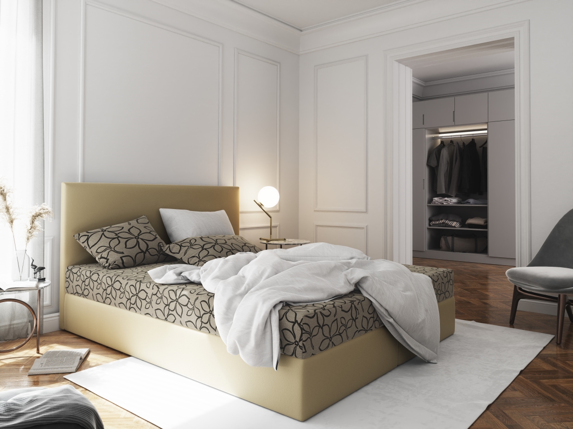 Levně Čalouněná postel CESMIN 140x200 cm, krémová se vzorem/krémová