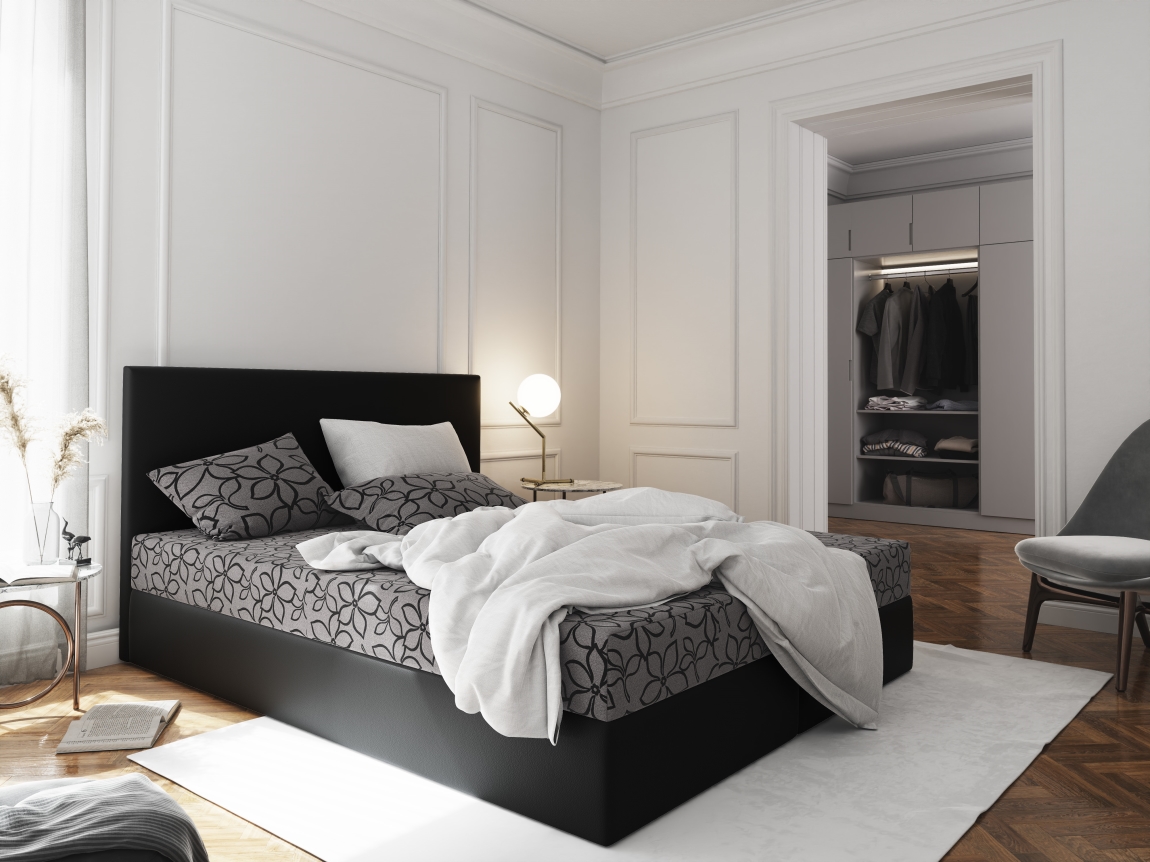 Levně Čalouněná postel CESMIN 140x200 cm, šedá se vzorem/černá