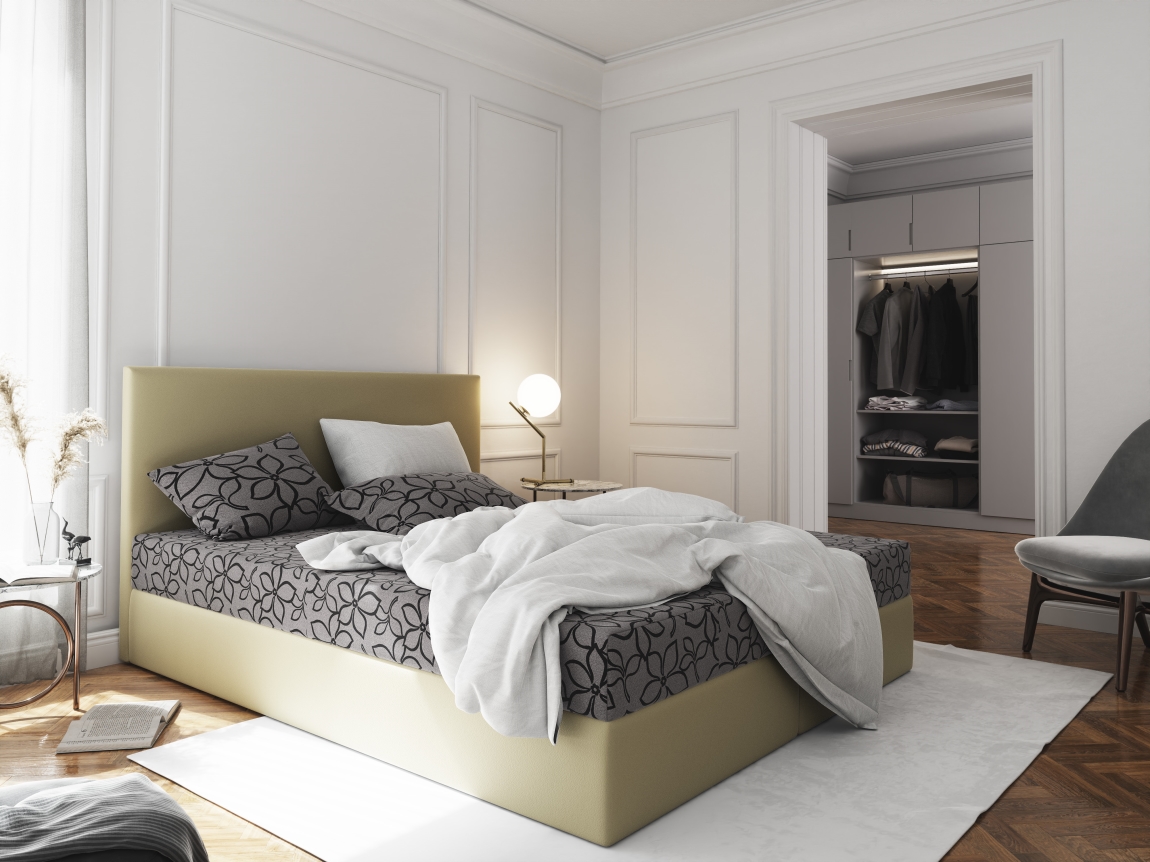 Levně Čalouněná postel CESMIN 140x200 cm, šedá se vzorem/krémová