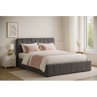 Čalouněná postel NENARI 140x200 cm s roštem a úložným prostorem, tmavě šedá