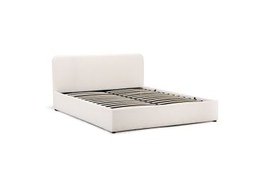 Čalouněná postel NOKU 160x200 cm s roštem a úložným prostorem, bílá
