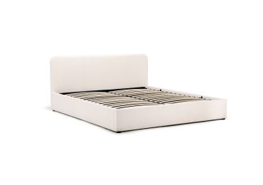 Čalouněná postel NOKU 180x200 cm s roštem a úložným prostorem, bílá