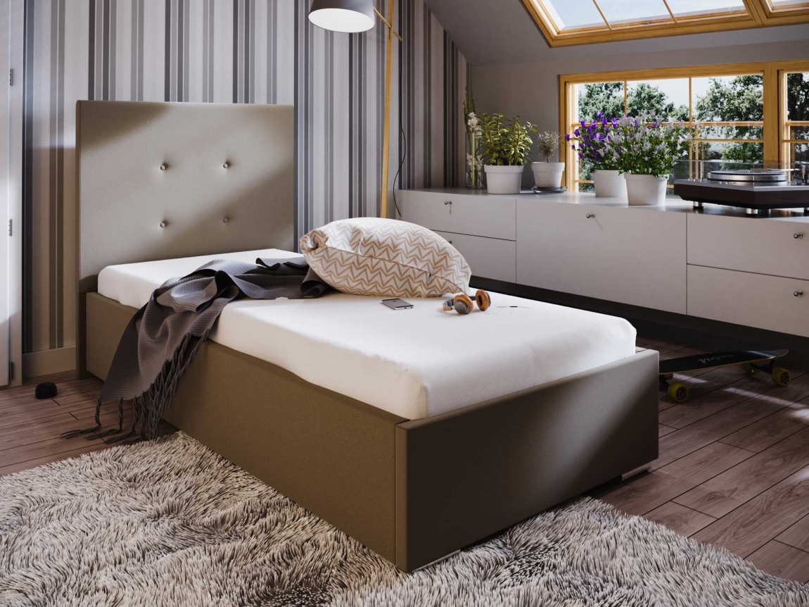 Čalouněná postel DANGELO 1 90x200 cm, béžová látka