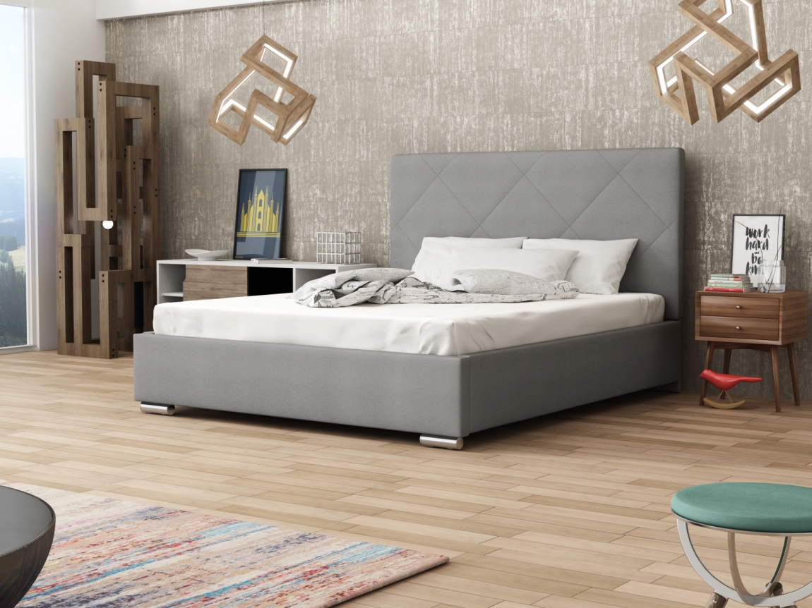 Čalouněná postel DANGELO 5 140x200 cm, šedá látka