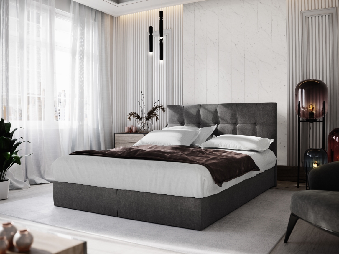 Levně Čalouněná postel GARETTI 140x200 cm, tmavě šedá