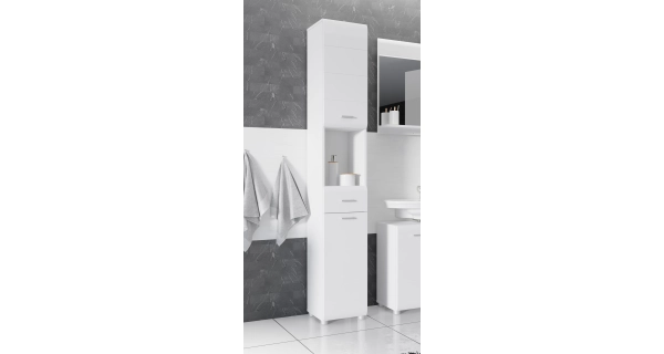 CALRO koupelnová vysoká skříňka, bílá/bílý lesk, 5 let záruka