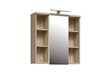 CANELU koupelnová horní skříňka se zrcadlem a osvětlením, dub sonoma/bílý lesk, 5 let záruka