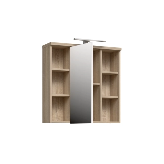 CANELU koupelnová horní skříňka se zrcadlem a osvětlením, dub sonoma/bílý lesk, 5 let záruka