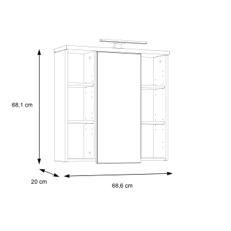 CANELU koupelnová horní skříňka se zrcadlem a osvětlením, dub sonoma/bílý lesk, 5 let záruka
