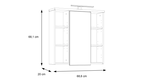 CANELU koupelnová horní skříňka se zrcadlem a osvětlením, dub sonoma/bílý lesk, 5 let záruka