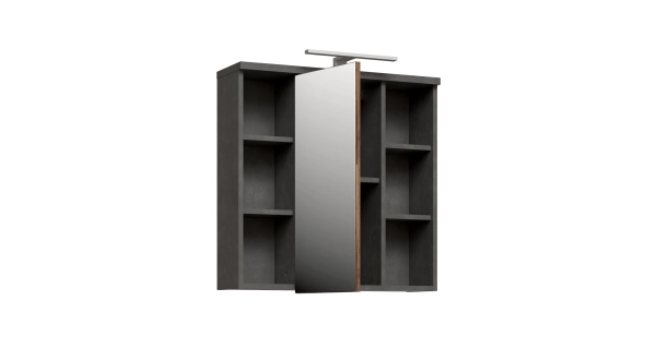 CANELU koupelnová horní skříňka se zrcadlem a osvětlením,tm.šedý beton/old-wood vintage,5 let záruka