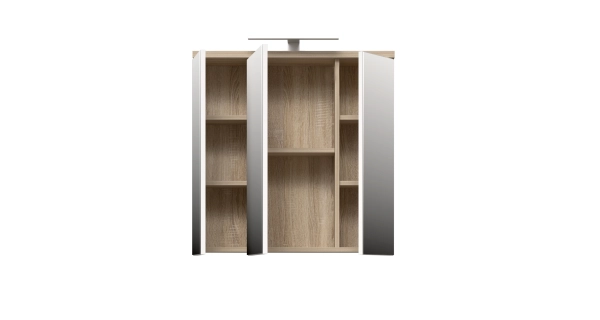 CANELU koupelnová horní skříňka se zrcadly a osvětlením, dub sonoma/bílý lesk, 5 let záruka