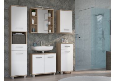 CANELU koupelnová sestava, dub sonoma/bílý lesk, 5 let záruka