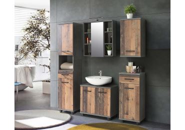 CANELU koupelnová sestava, tmavě šedý beton/old-wood vintage, 5 let záruka