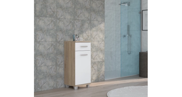 CANELU koupelnová spodní skříňka, dub sonoma/bílý lesk, 5 let záruka