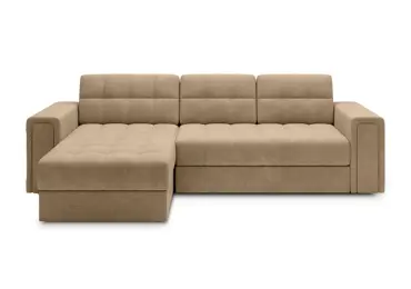 Celočalouněná rozkládací rohová sedačka TELMARO s úložným prostorem, hnědá látka