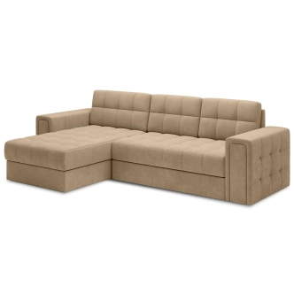 Celočalouněná rozkládací rohová sedačka TELMARO s úložným prostorem, hnědá látka