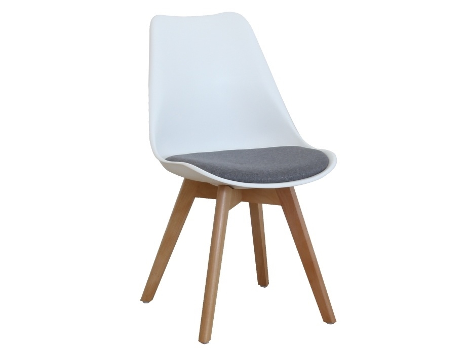 Levně Designová židle POTTO, šedá látka/bílý plast/buk