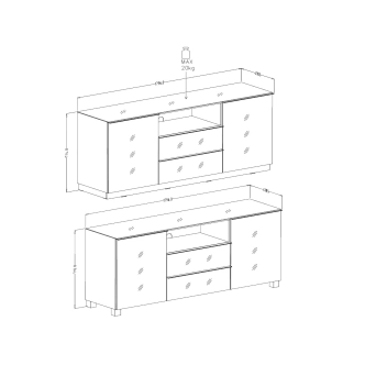 DEJEON komoda 2D2S, černá/černé sklo