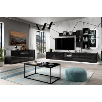 DEJEON komoda 2D2S, černá/černé sklo