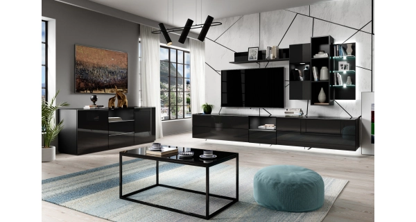 DEJEON komoda 2D2S, černá/černé sklo