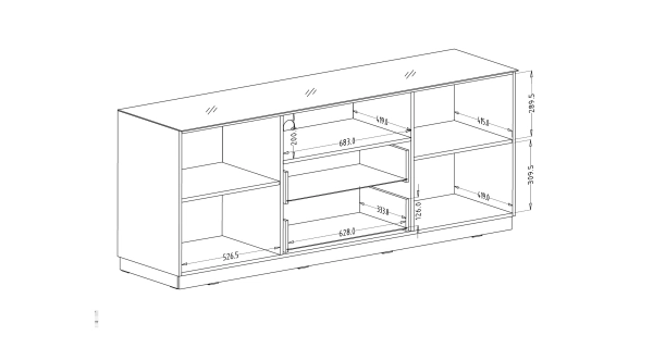 DEJEON komoda 2D2S, černá/šedé sklo