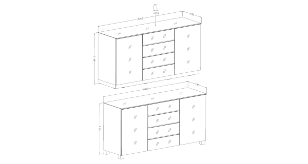 DEJEON komoda 2D4S, černá/černé sklo