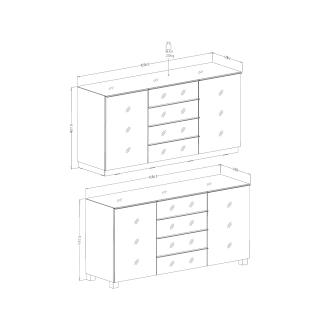 DEJEON komoda 2D4S, černá/šedé sklo