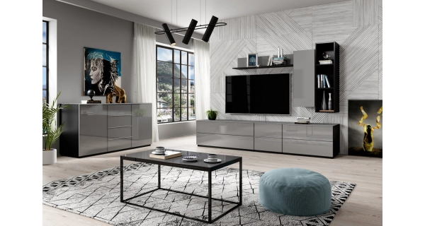 DEJEON rozkládací stůl, černá/šedé sklo