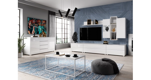 DEJEON televizní stolek 1V, bílá/bílé sklo