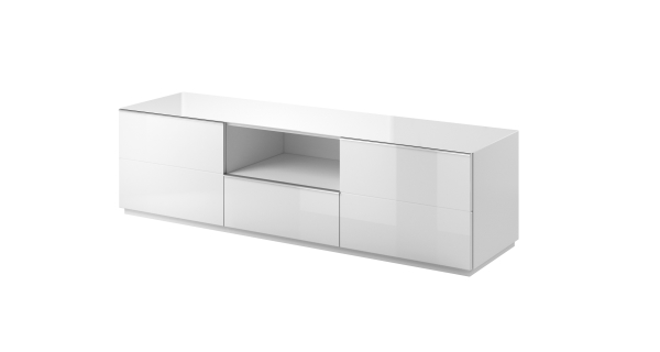 DEJEON televizní stolek 2D1V, bílá/bílé sklo