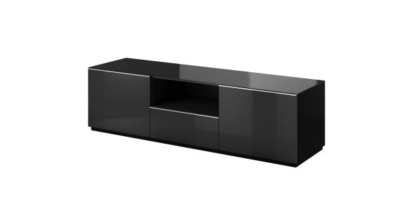 DEJEON televizní stolek 2D1V, černá/černé sklo