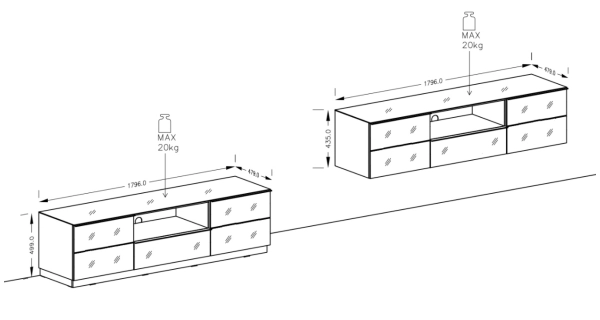 DEJEON televizní stolek 2D1V, černá/šedé sklo