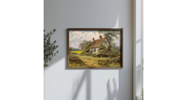 Dekorativní obraz v dřevěném rámu domek na samotě, 35 x 47 cm