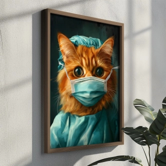 Dekorativní obraz v dřevěném rámu kočka chirurg, 35 x 47 cm