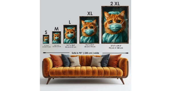 Dekorativní obraz v dřevěném rámu kočka chirurg, 35 x 47 cm