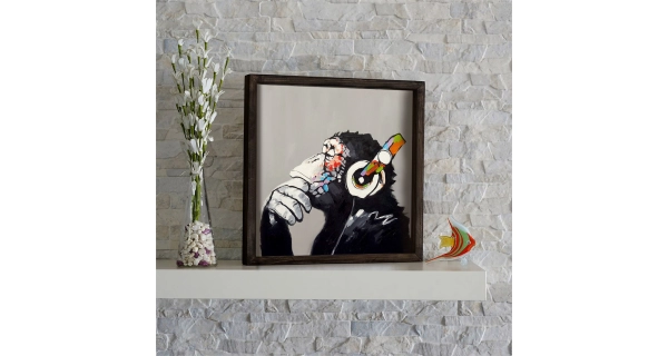 Dekorativní obraz v dřevěném rámu opice, 33 x 33 cm