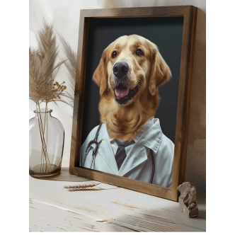 Dekorativní obraz v dřevěném rámu pes doktor, 35 x 47 cm