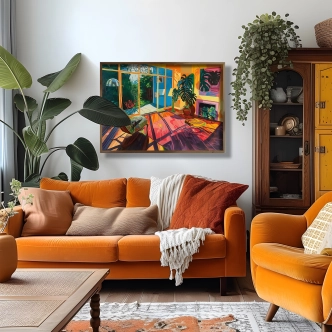 Dekorativní obraz v dřevěném rámu pokojíček, 35 x 47 cm