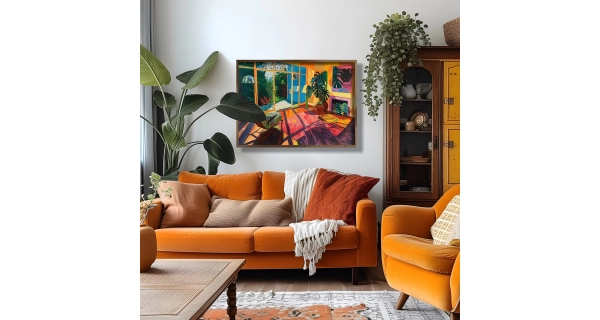 Dekorativní obraz v dřevěném rámu pokojíček, 35 x 47 cm