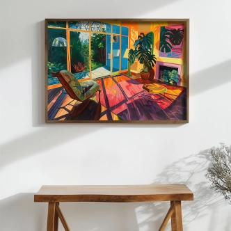 Dekorativní obraz v dřevěném rámu pokojíček, 35 x 47 cm