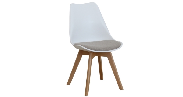 Designová židle POTTO, šedě béžová látka/bílý plast/buk