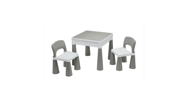 Dětská sada ELSIE stoleček + dvě židličky, šedá/bílá